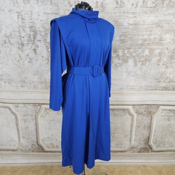 Vintage 1980s Avante Garde Dress Blue Shirt Dress Oversized New Wave 80s VTG - Picture 4 of 14